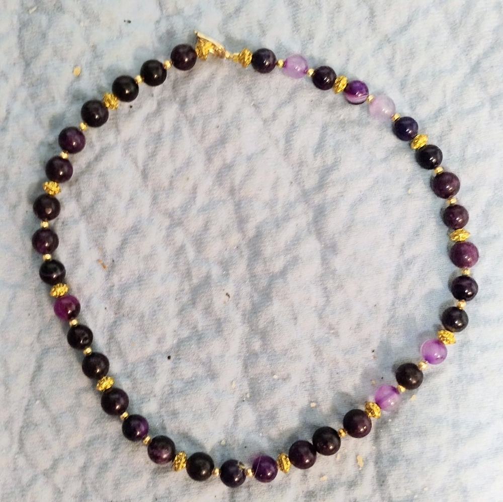 Hand Made Genuine Amethyst Quartz Choker Necklace 16.5"